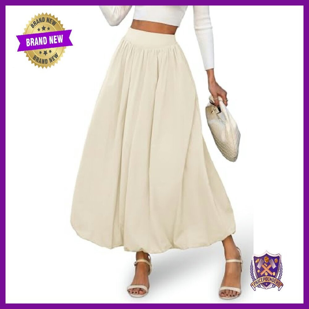 Bubble Hem Maxi Skirt with Pockets, Elastic Waist A-Line - Picture 2 of 8